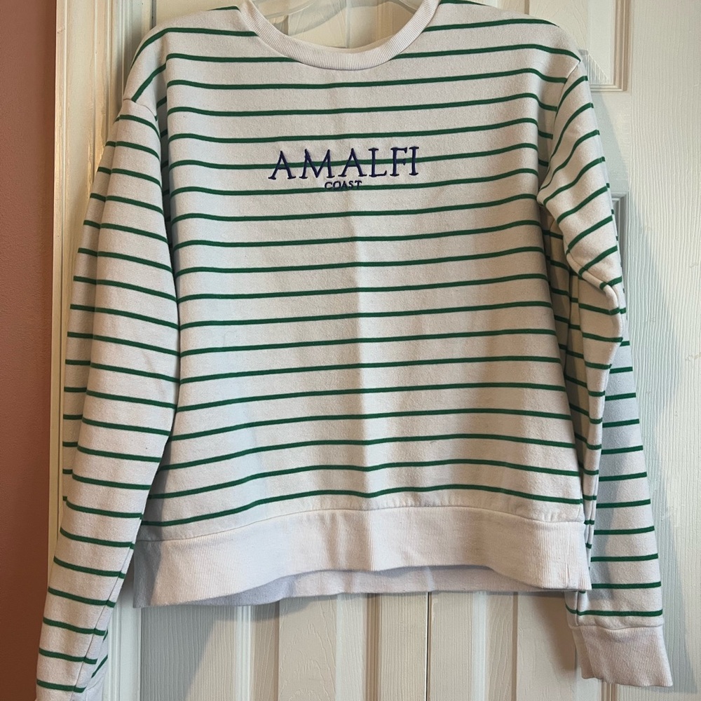 Cotton On White & Green Striped 'Amalfi Coast' Crew Neck Sweater
